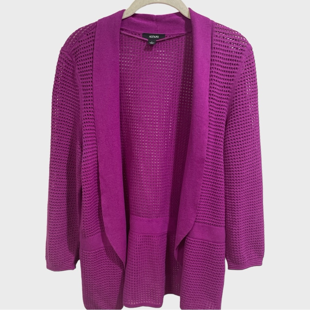 Alfani Fuchsia Open Knit Linen Blend Cardigan Size Large ( NWOT) - Picture 4 of 11